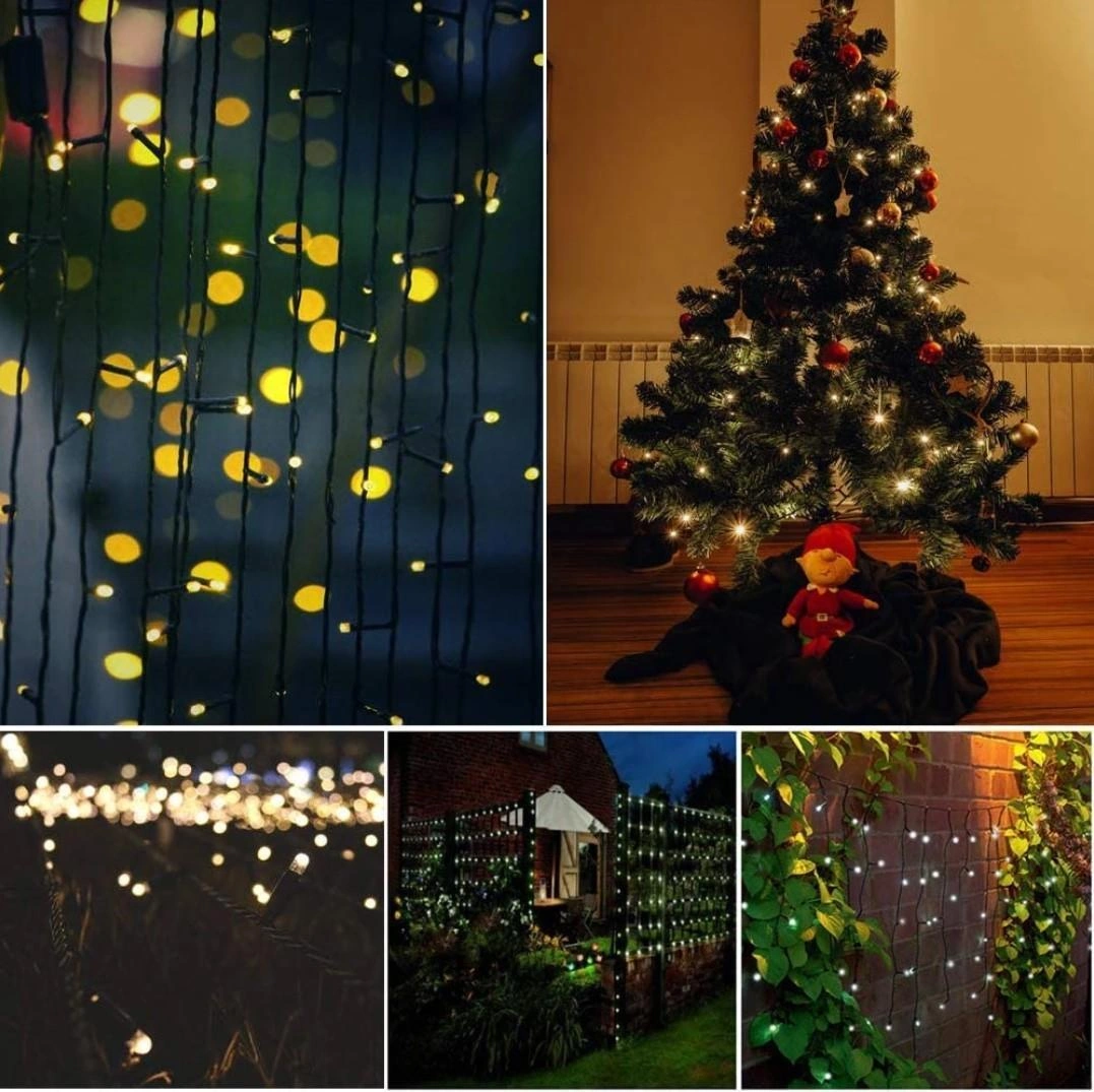 8 Modlu Güneş Enerjili 100 Led 12 Metre Sarı Renk Bahçe Aydınlatması Led Işık