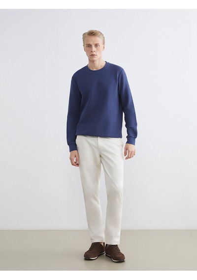 Lcwaıkıkı Classic Lacivert Bisiklet Yaka Dokulu Erkek Sweatshirt