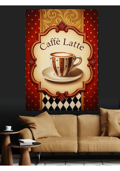 Caffe Latte Kahve Posteri Dekoratif Kanvas - Mdf Ahşap Tablo