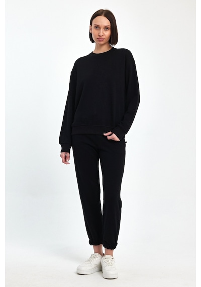 Odda Bisiklet Yaka İnce Sweatshirt Siyah