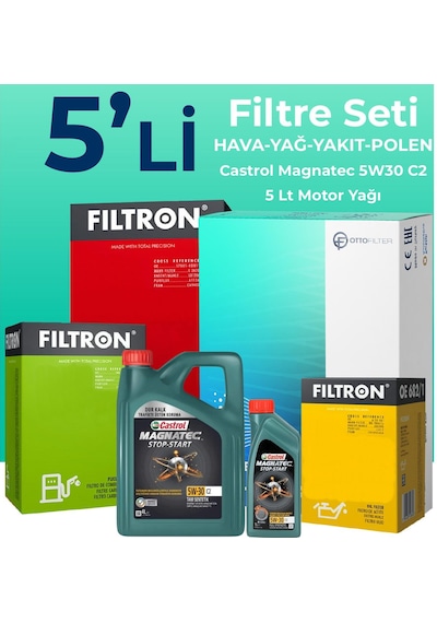 Filtron Kia Cerato 1.6 Dizel Filtre Bakım Seti Castrol Motor Yağlı (2006-2009) 5 Li