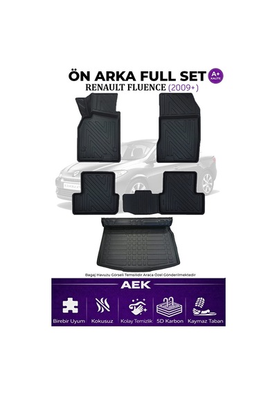 Renault Fluence 5d Karbon Paspas Takımı +3d Pvc Bagaj Havuzu Set