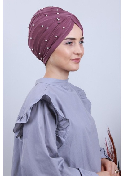 Melodi Scarf Kadın Tesettür İncili Taşlı Vera Dış Bone Lila Lila