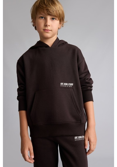 Defacto Regular Fit Kapüşonlu Baskılı Kanguru Cepli Kalın Kumaş Sweatshirt Erkek Çocuk H9682a826wnbn338 Kahve-bn338
