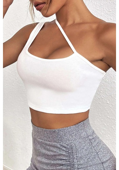 Moda Dua Kadın Beyaz Tek Omuzlu Çapraz Askılı Crop Top Büstiyer