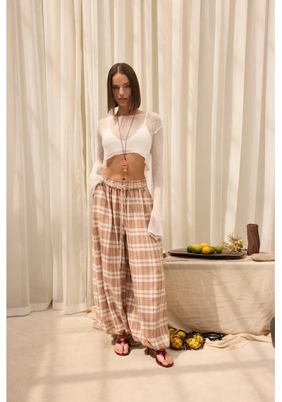 Mai Studios Jolene Ekoseli Şalvar Pantolon - Bej