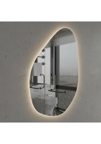 40x58 Cm Modern Asimetrik Led Ayna Dokunmatik, Dim Edilebilir, 3000k Günışığı Banyo Aynası Sarı