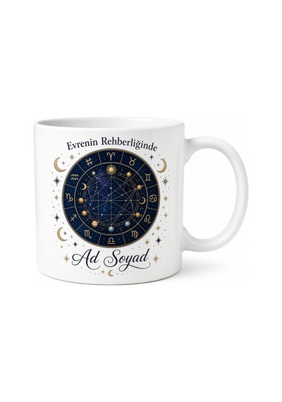 Astroloji Haritası Zodyak Burç Kupa Gökyüzü Rehberi Gezegen Yıldız Bardak Hediye Beyaz / Çok Renkli