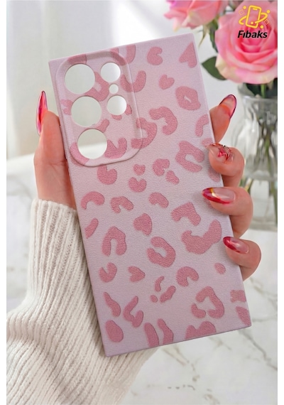 Fibaks Galaxy S25 Ultra Uyumlu Kılıf Pembe Leopar Şık Tasarımlı Premium İnce Soft Silikon
