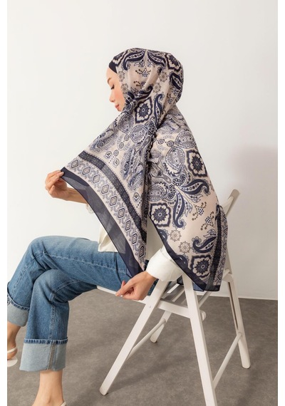 Mimiyum Soft Şal Klasik Etnik Desen Lacivert