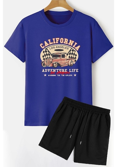 Uyguntarz California Şort T-shirt Eşofman Takımı Mavi