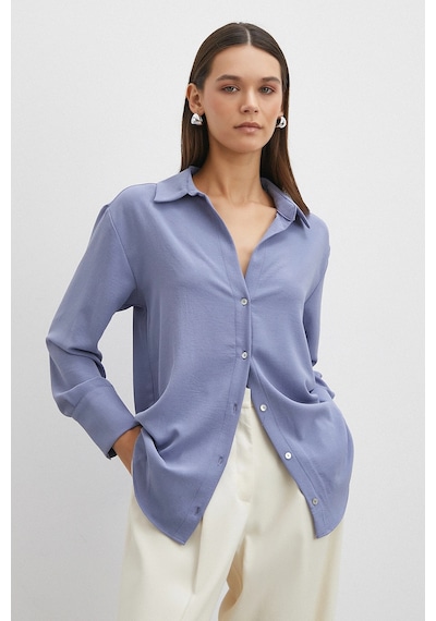Never More Basic Polyester Gömlek İndigo Indigo