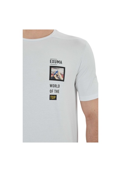 Exuma Erkek Baskılı Bisiklet Yaka T-shirt Beyaz