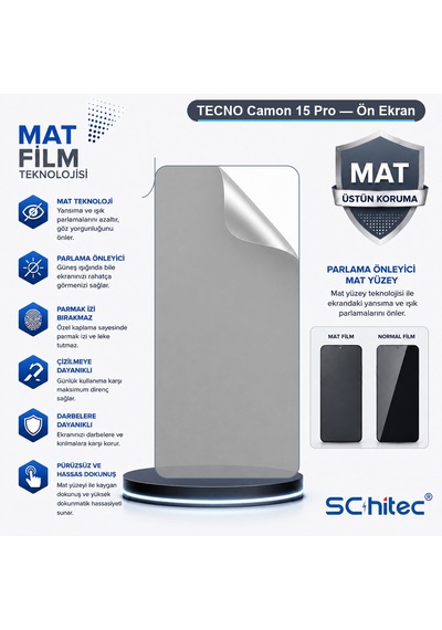 Tecno Camon 15 Pro Uyumlu Ön Yüzey Mat Hidrojel Ekran Koruyucu