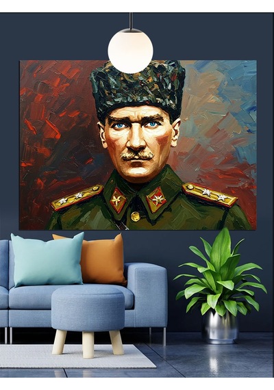 Asker Üniformalı Atatürk Dekoratif Kanvas - Mdf Ahşap Tablo