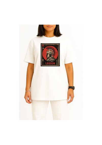 Bahriyeli Collection Oversize Roma Lejyoner Göğüs Baskılı Unisex T-shirt Beyaz
