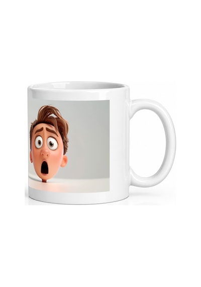 Seramik Kupa Şaşkın İfade Temalı Baskılı 300 Ml Hediyelik Komik K Beyaz