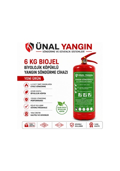 6 Kg Biojel Yangın Söndürücü Biyolojik Köpüklü Çevre Dostu Yangın Tüpü Araç İçin