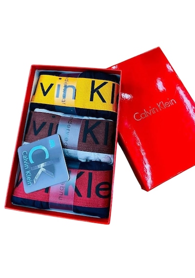 Calvin Klein 3"lü Erkek Slip Boxer Kırmızı Kutu Siyah-Gri-Lacivert