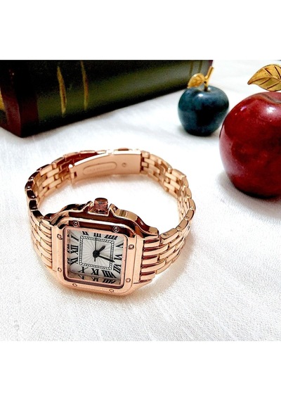 , Rose Gold Rengi, Roma Rakamlı, Modern Tasarım, Retro Tasarım, Hediyelik, Kadın Kol Saati Altın