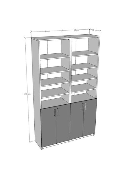 Asra Trend K-45 %100 MDF 120 cm 2 Modüllü Kapaklı Kitaplık Raflı Kütüphane Retro Taş