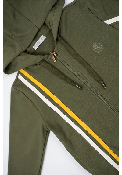 Adisia Unisex Çocuk Yeşil Sarı Beyaz Çizgili Kapüşonlu Mevsimlik Eşofman Takımı Yeşil