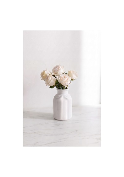 Senfoni Vazo Dekoratif Set - Modern Minimalist Estetik Tasarım Dekoratif Set - Pilli Mum, Mumluk Ve Tepsi Dahil Ev Ofis Salon Dekorasyonu İçin Şık Kompozisyon - Ahenk Tasarım Beyaz