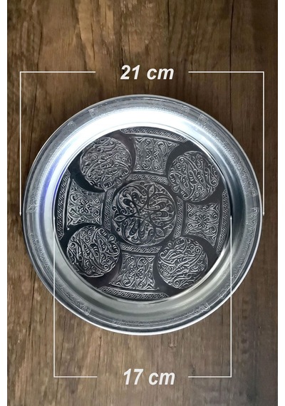 21 Cm - Otantik Desenli Krom Çelik Meze Ve Servis Tabağı Gümüş