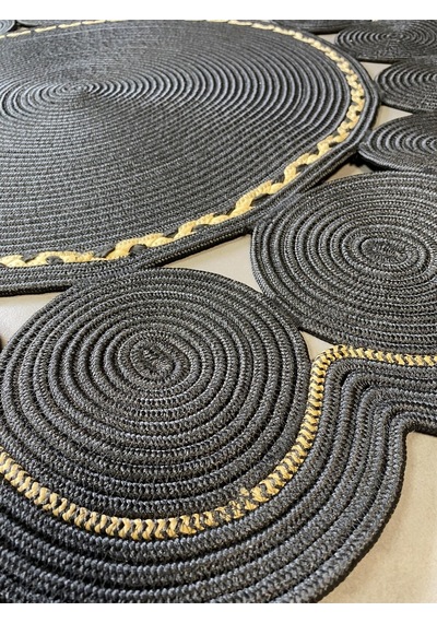 Mavaux Daisy Özel Üretim Jüt El Dokuması Kilim Siyah