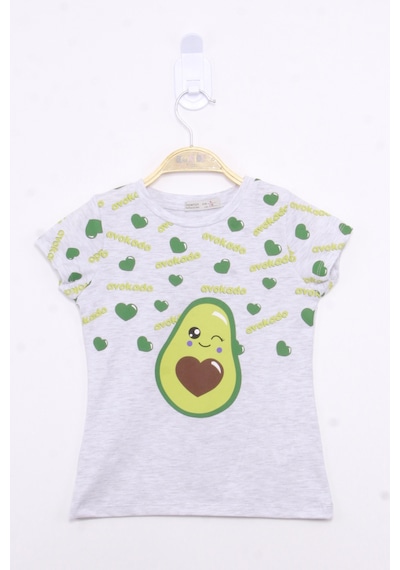 Toontoy Kids Toontoy Kız Çocuk Avokado Baskılı Tişört Gri Melanj