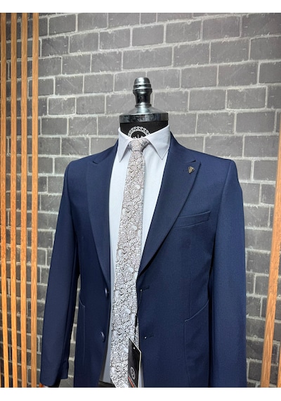Dupont Classics Dupont Slim Fit Sivri Yaka 6 Drop Çift Yırtmaç Torba Cep 2'li Takım Elbise Lacivert