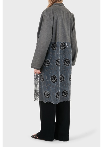 Via Dante % 100 Keten Dantel Detaylı Kimono Bayan Kimono 6909330 Antrasit
