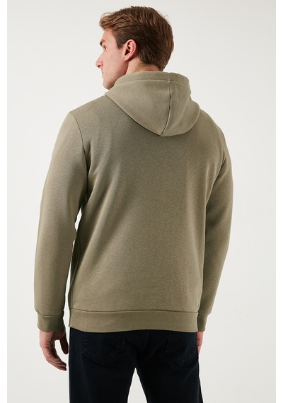 Buratti Regular Fit Kapüşonlu Kanguru Cepli Içi Tüylü Yumuşak Şardonlu Erkek Sweat 5905281 Vizon Yeşili