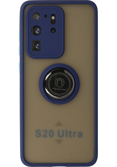 Gld-spt- Newface Samsung Uyumlu Galaxy S20 Ultra Kılıf Montreal Yüzüklü Silikon Kapak - Lacivert