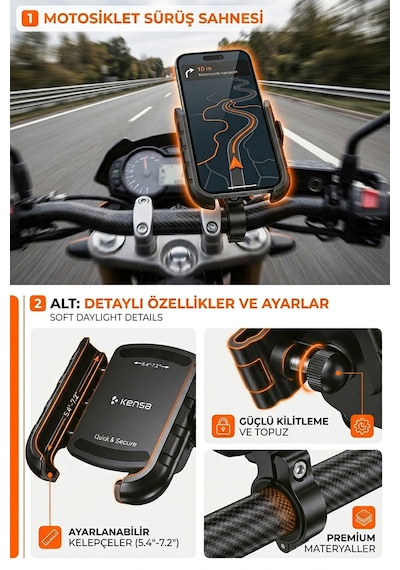 Motosiklet Bisiklet Telefon Tutucu Gidon Ve Ayna Bağlantılı Motor Tutacağı Scooter 10cmx8. 5cm