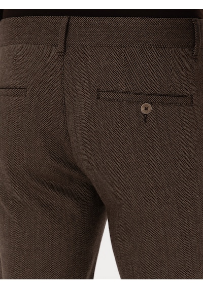 Cacharel Kahverengi Slim Fit Yün Karışımlı Balık Sırtı Kanvas Pantolon