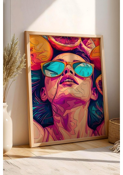 Meyvelerin İçinde Uzanan Kadın Çerçeveli Tablo - Pop Art Poster Tablo