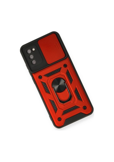 Samsung Uyumlu Galaxy A03s Kılıf Pars Lens Yüzüklü Silikon Kırmızı,