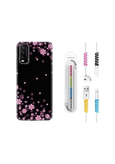 Vivo Y11S Kılıf Kablo Koruyuculu Black Flowers 1391