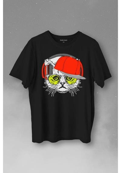 Cat Glasses Gözlüklü Kırmızı Kedi Baskılı Tişört Unisex T-shirt 001