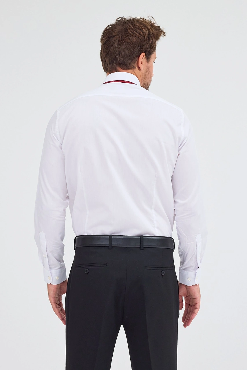 İmza Beyaz Yarım İtalyan Yaka Uzun Kol Easy To Iron Slim Fit Pamuklu Gömlek 1004255301 Beyaz