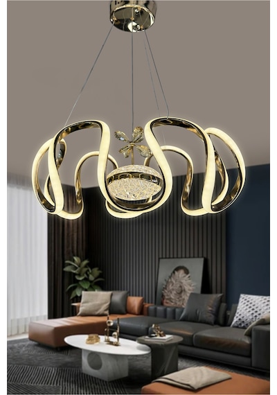 Eliza Modern Tek Toplu Yüksek Işık Gücü İthal 3 Renk Led Avize Gold 3 Renk