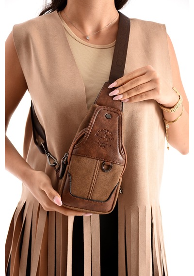 Westpolo Unisex Vegan Deri Çapraz Göğüs Ve Omuz Çantası Body Bag - 7044kes Taba