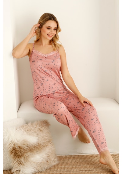 Nisanca Sabahlıklı Dantel Detaylı Pegasus Kadın Pijama Takımı-çeyizlik Takım- Geniş Beden Aralığı Pembe