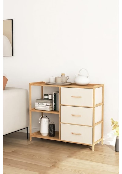 Digithome Bambu 2 Raflı 3 Çekmeceli Dolap Çok Amaçlı Düzenleyici Organizer Şifonyer - B9197 Kahverengi