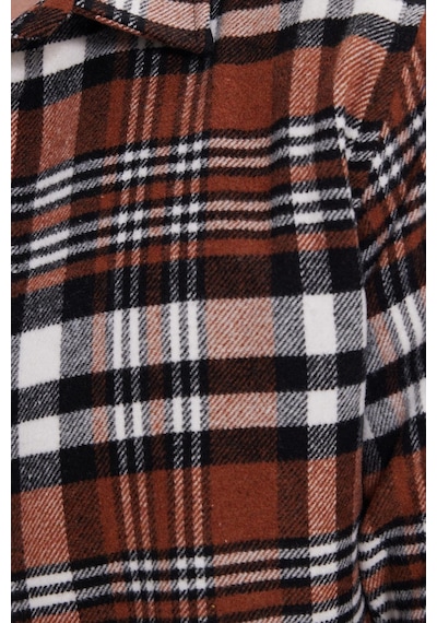 Tudors Erkek Slim Fit Dar Kesim Kareli Kışlık Oduncu Gömlek-42200 Kahverengi