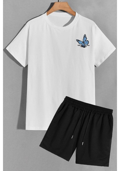 Uyguntarz Sırt Baskılı Şort T-shirt Eşofman Takımı Beyaz