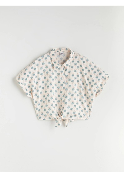LC Waikiki Lcw Kids Ekru Kız Çocuk Crop Bluz Cream Prınted
