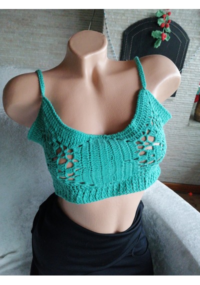 El Örgüsü Kısa Crop Turkuaz