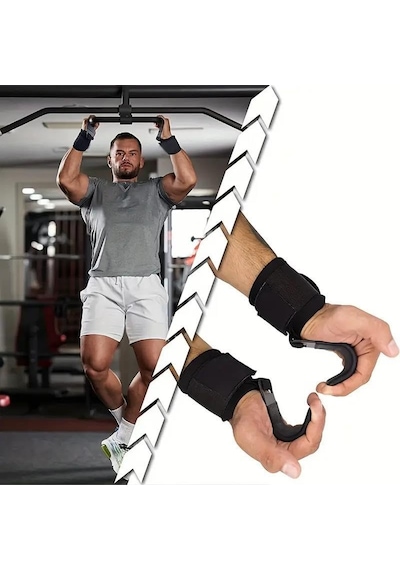 Valkyrie 2 Adet Ağırlık Kaldırma Kancası Tutma Yardımcısı Bar Fitness Bilekliği Lifting Hooks Straps Siyah